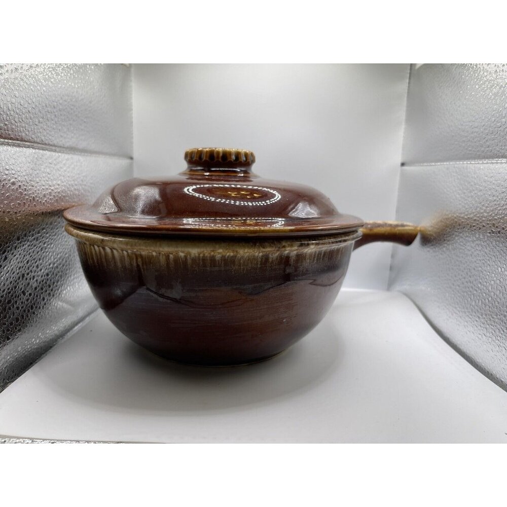 Hull Oven Proof USA Brown Drip Dripware Bowl With Handle And Lid
